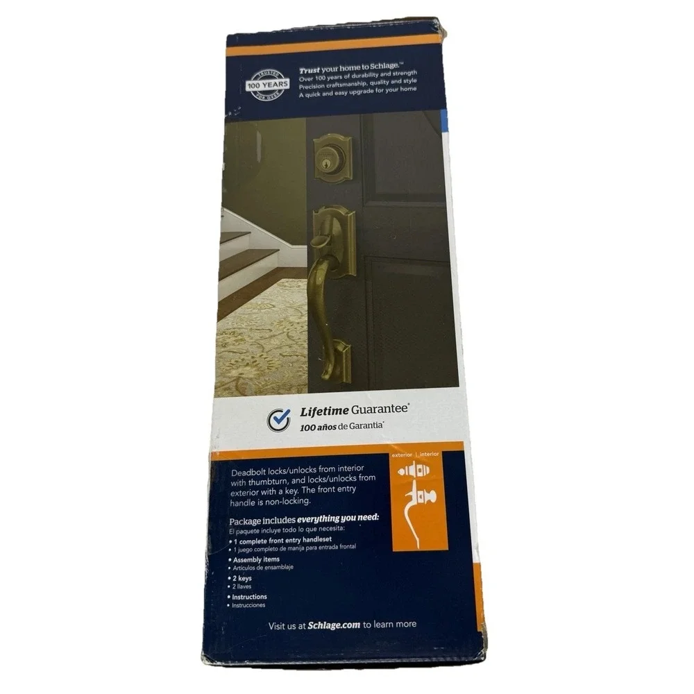 Schlage Camelot Antique Brass Single Cylinder Door Handleset with Georgian Knob